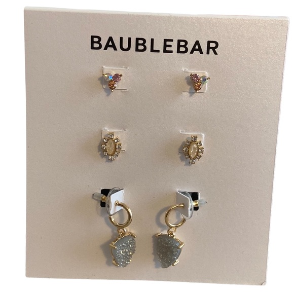 BaubleBar Jewelry Baublebar Earring Set Druzy Crystal Gold Tone New